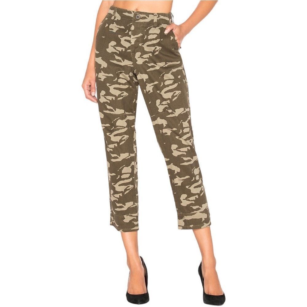 NWT MONROW Two Tone Camo High Waisted Military Pant in Olive 25